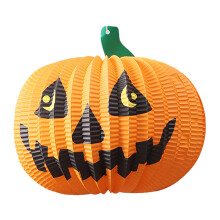 Halloween-Papierlaternen, wiederverwendbar, gruselige Partydekoration, hängendes klassisches Wabenmuster, Halloween-Kürbis-Papierlaternen für
