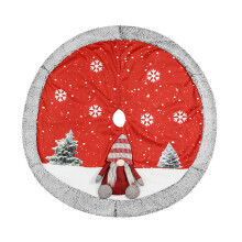 Juletræsskørt med snefnugmønster og gnomemotiv, rustikt design med slidstærkt hørstof til indendørs og udendørs juledekoration og festlig