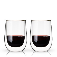 Double Walled Stemless Wine Glasses Set of 2, Insulated 10oz Clear Cups for Temperature Retention