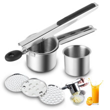 Potato Press, Spaghetti Ice Press, Spätzle Press with 3 Hole Disks, Masher