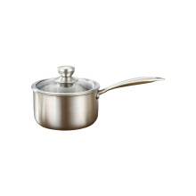 20cm White Stainless Steel Milk Pan with Glass Lid, Ergonomic Handle, Easy Clean for Stovetop
