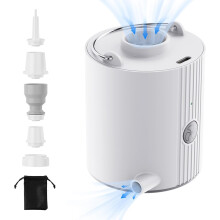 Electric Air Pump, Rechargeable Battery Pump with 5 Nozzles, QuickFill Inflator Deflator for Air Mattress, Swimming Ring, Clothing Vacuum Bag White