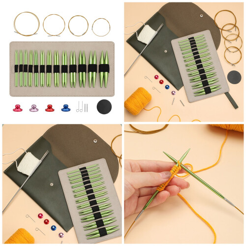 13Pairs Aluminum Interchangeable Circular Knitting Needle with 1