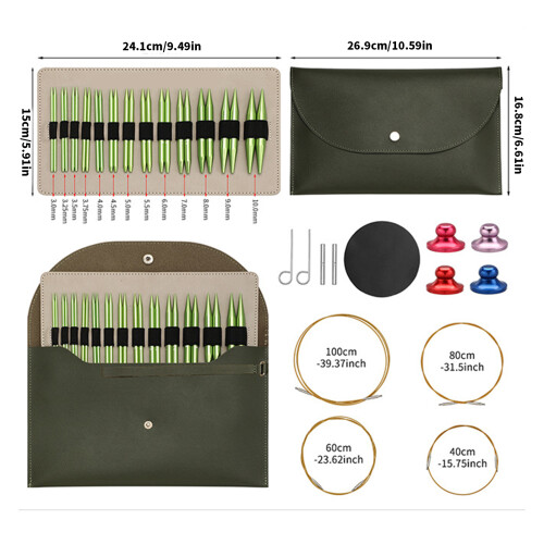 13Pairs Aluminum Interchangeable Circular Knitting Needle with 2