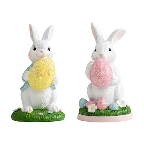 Easters Bunnies Holding Eggs Figurine with Lawn Base-Style A 1