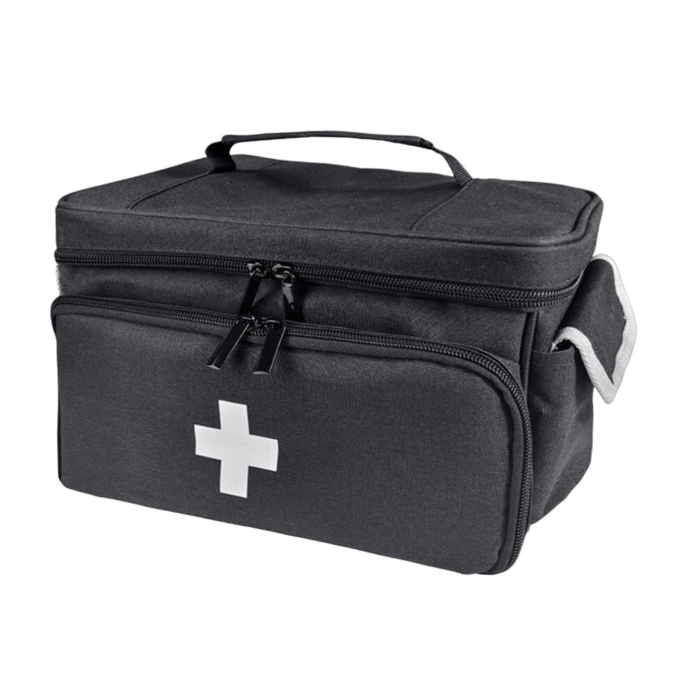 Black First Aid Bag, With Multiple Compartments, For School, Travel, Camping, Hiking, Home,