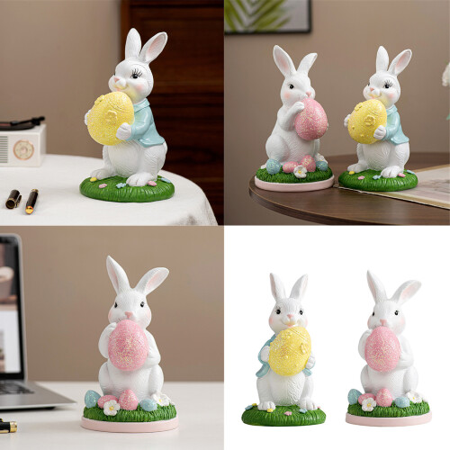 Easters Bunnies Holding Eggs Figurine with Lawn Base-Style A 2