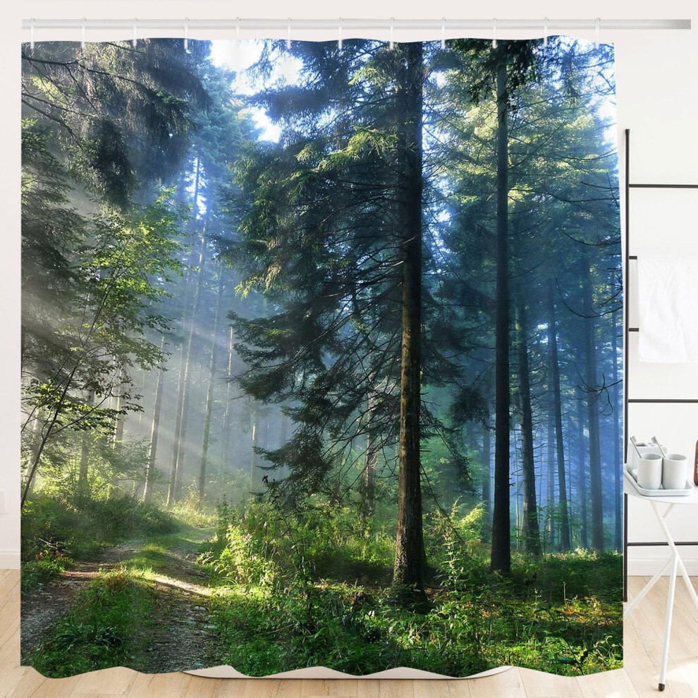 Polyester Bath Blind Set, 3D Printed Misty Pine Forest Privacy Protection Antibacterial Super Water-repellent Fabric, Unique Design Patterns Includes-image-OPC-PNQD8FD-NEW