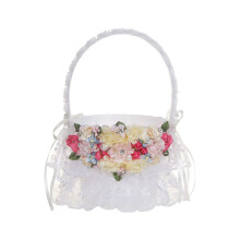 Blumenkorb mit Spitzenrand, dekorativer Satinkorb mit Perlengriff, eleganter Behälter für Blumenmädchen bei Hochzeiten und besonderen