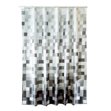Bruseforhæng med skakbrætmønster, moderne minimalistisk geometrisk design til badeværelse, 180 x 180 cm, grå bredstribet og genanvendelig