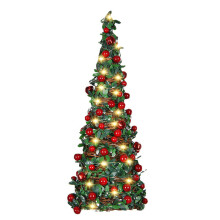 Árbol de Navidad plegable desplegable con luces LED, funciona con pilas, adornos navideños compactos, material de ratán, elegante árbol de oropel