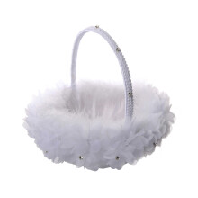 Coș de nuntă din răchită albă, țesut manual, cu mâner de perle, coș rustic pentru decor de nuntă, coș elegant cu flori și fete, din