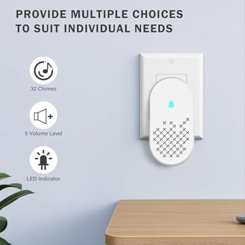 US Plug,Wireless Doorbell Chime Kit,Door Bell,Adjustable 4 Volume,Door 2