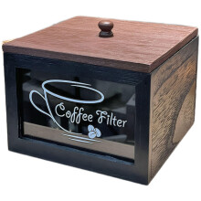 Wooden Coffee Filter Holder with Glass Window Storage Container for Kitchen Organization