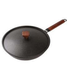 Hand Forged Cast Iron Cooking Pot Uncoated NonStick Wok for Household Round Cuisine