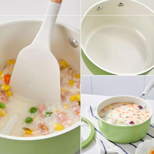 Ceramic Milk Pan NonStick Long Handle Even Heating Saucepan for Home Cooking 2