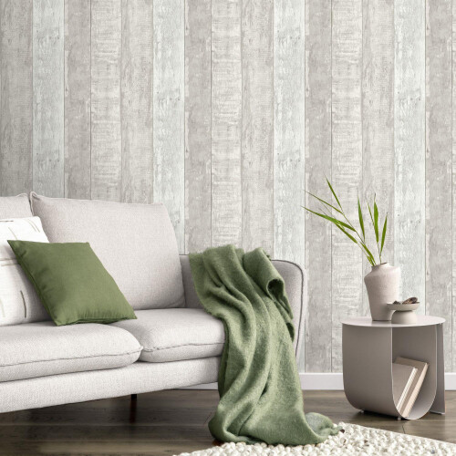 Fine Decor Fine Decor Rustic Wood Stripe Soft Grey Wallpaper Paste The Paper Washable Wooden Plank Panel 1