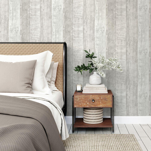 Fine Decor Fine Decor Rustic Wood Stripe Soft Grey Wallpaper Paste The Paper Washable Wooden Plank Panel 2