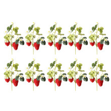 Bouquet de fraises artificielles pour la décoration intérieure, tiges de fruits rouges réalistes, fausses fraises aux couleurs vives avec feuilles