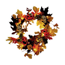 Corona de Acción de Gracias, decoración otoñal para puerta, luces LED, hojas de arce, piñas, tema de la cosecha, decoración colgante de otoño