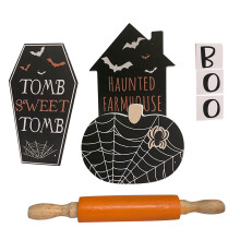 Parasztház dekoráció, lakberendezés, partikellékek, halloweeni dekorációk, fatáblák, ijesztő halloweeni tálca dekoráció, többcélú,