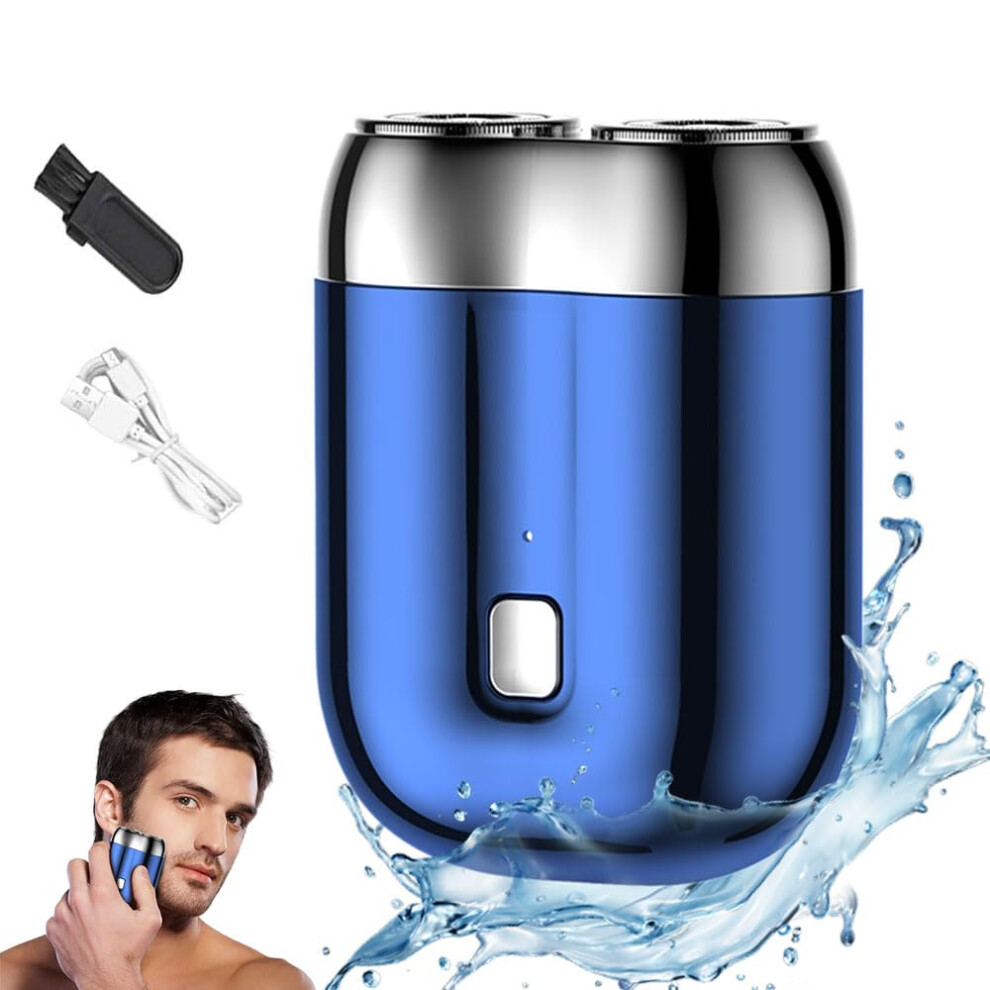 Blue Electric Shaver For Men Dualhead Floating Blades Usbc Rechargeable Compact Travel Razor