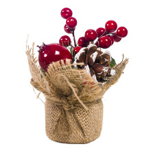 Ramas artificiales de hoja perenne para decoración festiva, mini árbol de Navidad con bayas rojas y piña para decoración de fiestas navideñas,