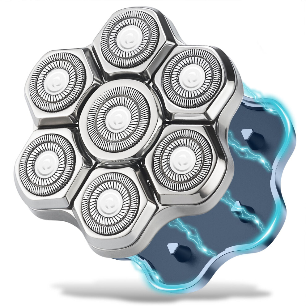Head Shaver Replacement Blades 7 Silver Magnetic, 360 Floating Wet Dry Electric Shaver Heads Compatible with Most Brands