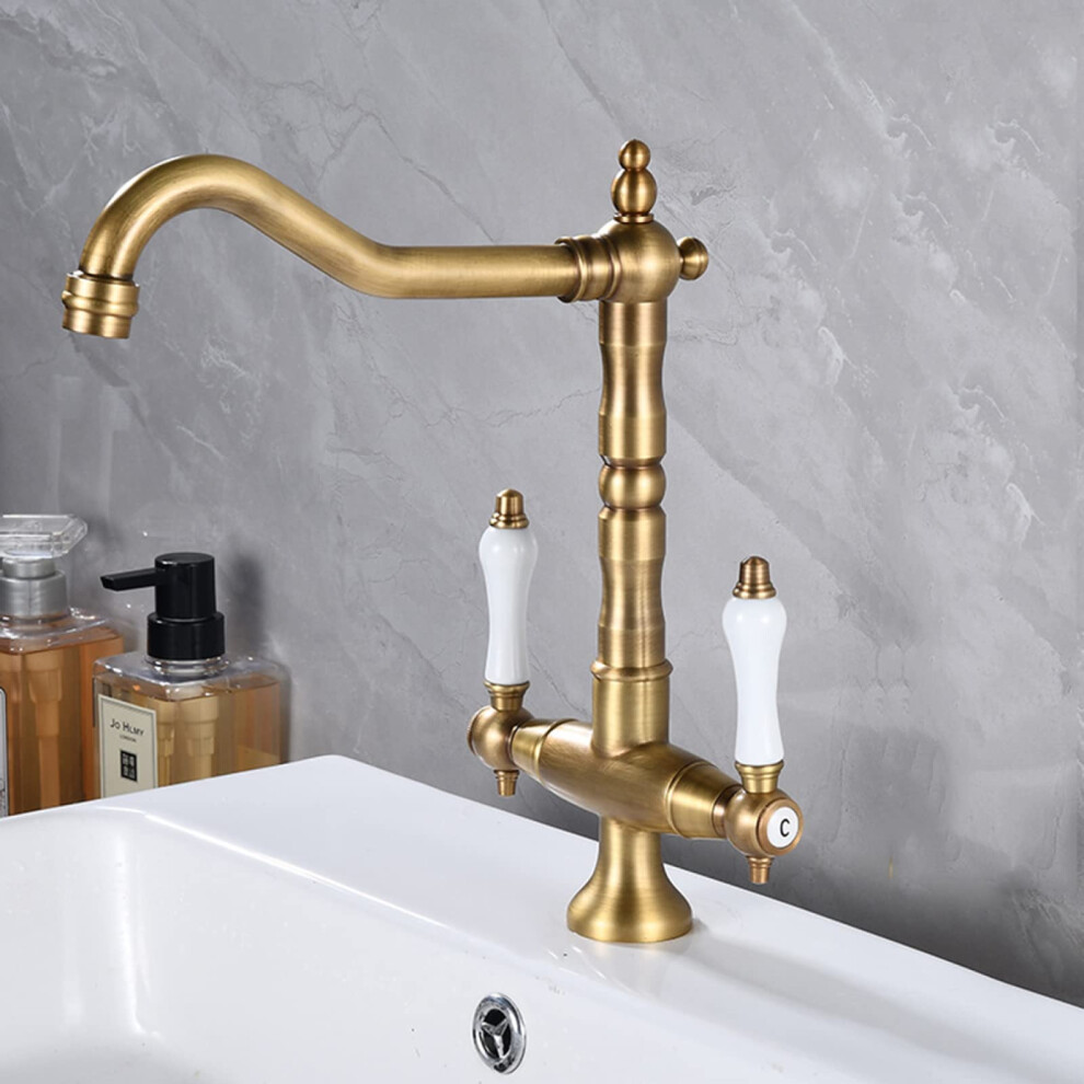 Vintage Bathroom Faucet With 360 Swivel Spout, Brass Black Antique Basin Mixer Tap With Cross Handle 9339159910634