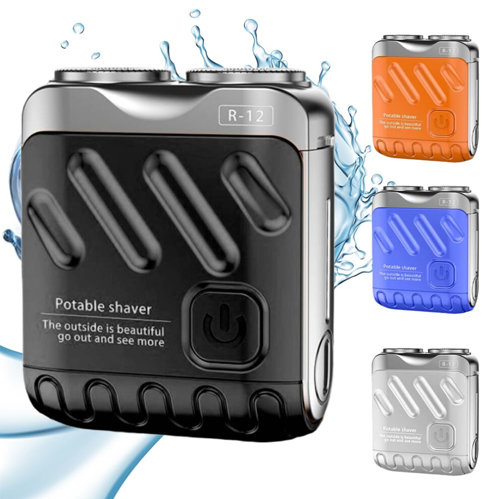 Black Electric Shaver For Men With Rotary Dual Ring Blades, Usb Rechargeable Compact Travel Razor