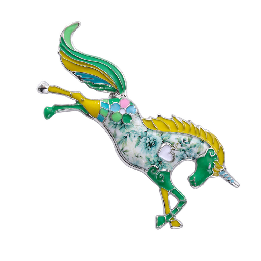 Green Fantasy Horse Brooch Vintage Design Alloy Chest Pin