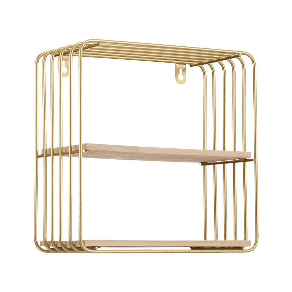 Chic Space Saving Floating Shelves, Contemporary Style Wall Mounted Shelf With Gold Metal And Wood, Durable & Sturdy For Your Room Decor 9466005981149
