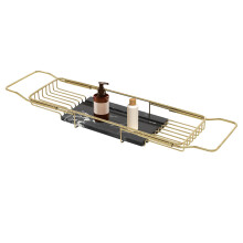 Stainless Steel Bathtub Tray with Adjustable Expandable Marble Design for Bathroom, Kitchen, Hotel (Gold Black)