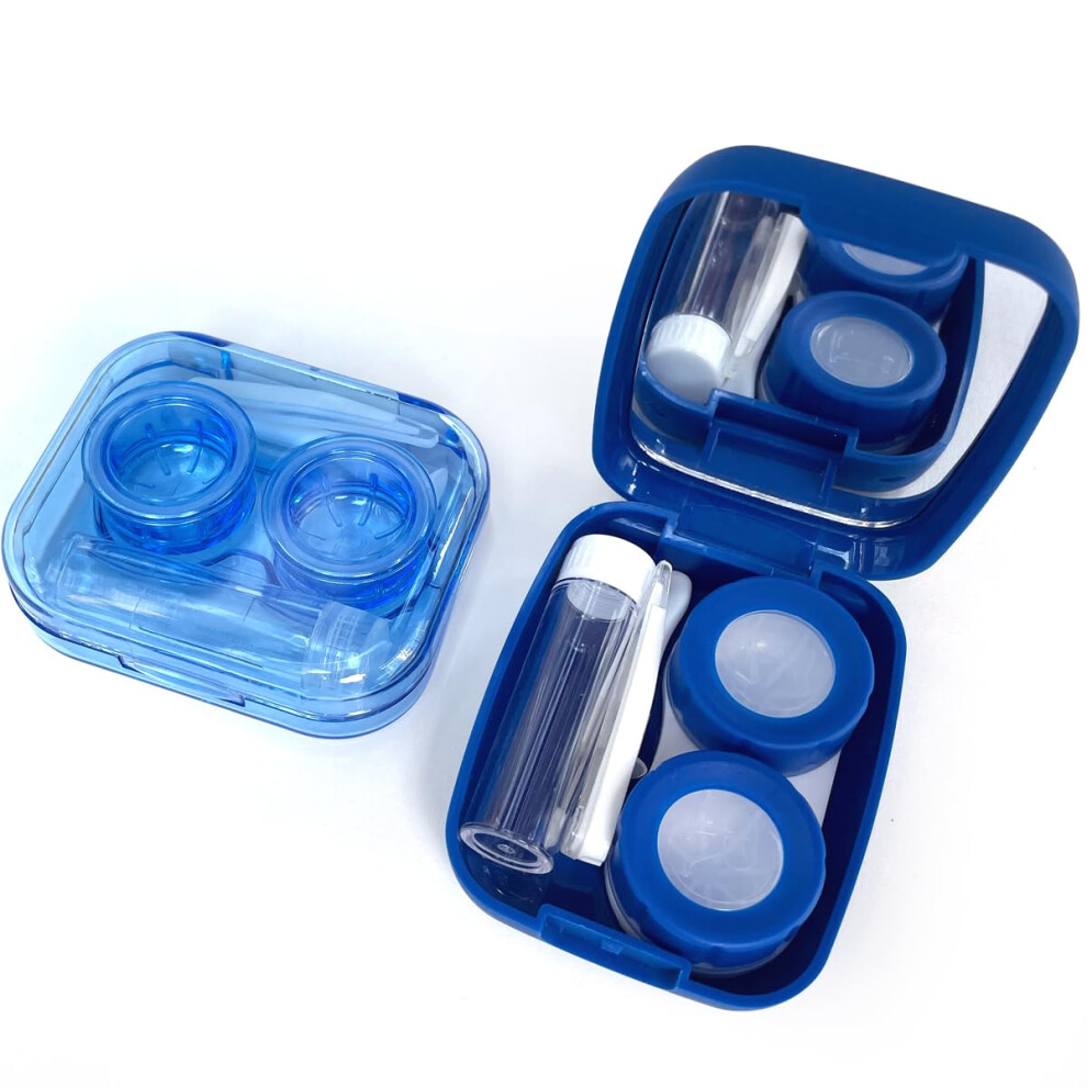 Blue Pack Of 2 Contact Lens Travel Case With Mirror, Leakproof Design, Tweezers And Solution Bottle
