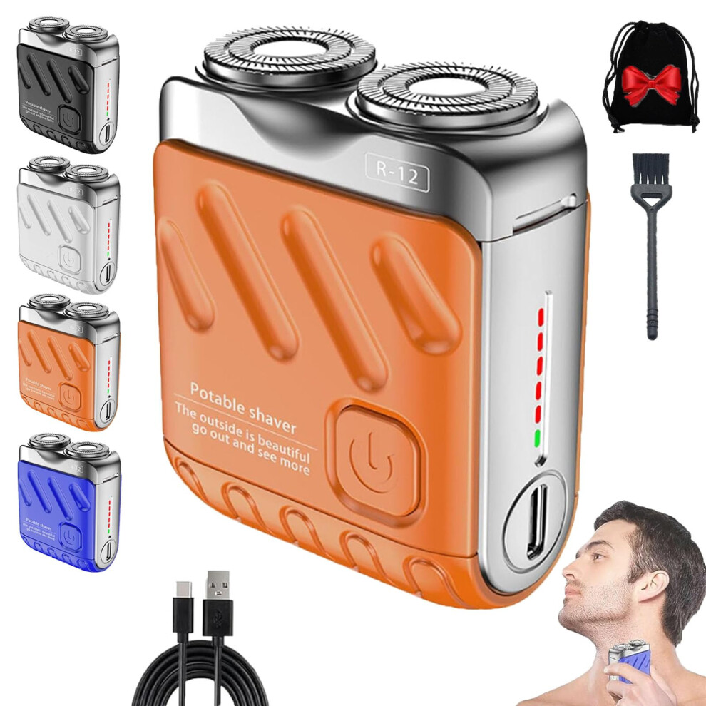 Electric Shaver for Men with Magnetic Blade, Waterproof Rotary Razor, USB Rechargeable (Orange)