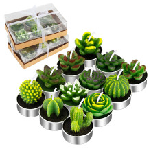 12 Pcs Cactus Tealight Candles Set, Smokeless Succulent Design for Home Décor, Wedding, Party