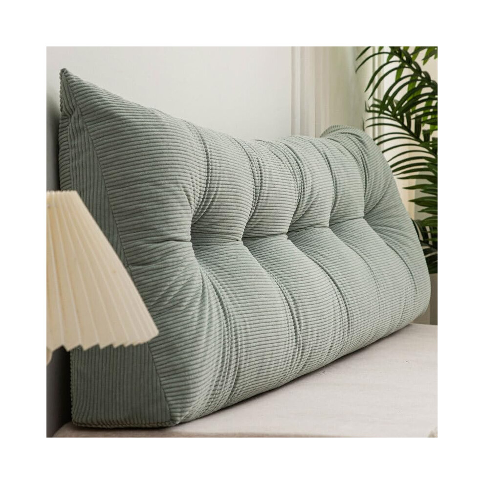 Twin XL Headboard Pillow Corduroy Wedge with Ergonomic Back Support and Side Pocket, Green