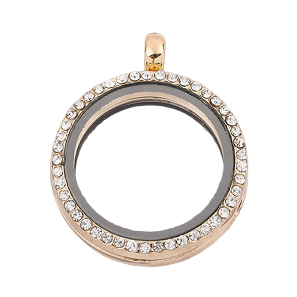 Gold Magnetic Photo Pendant Necklace With Rhinestones Detail