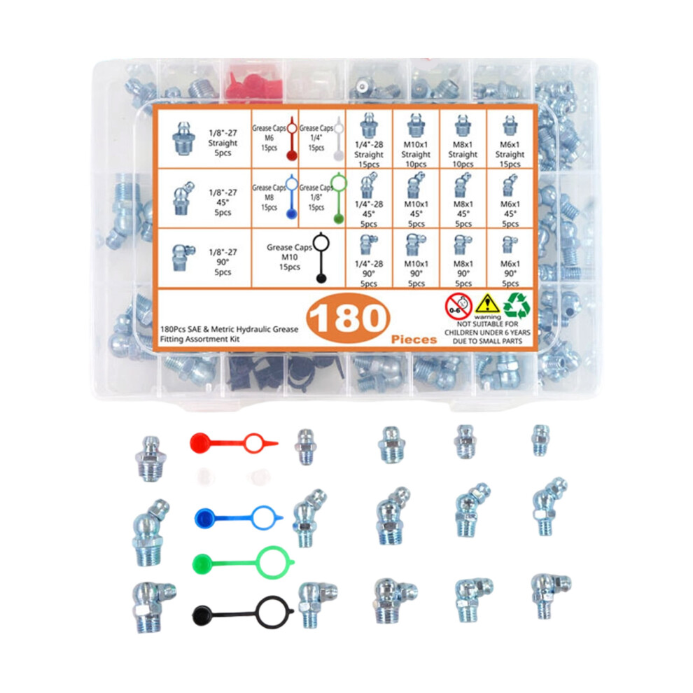 180Pcs Grease Fitting Kit Assorted-Metric And English 7696001072530