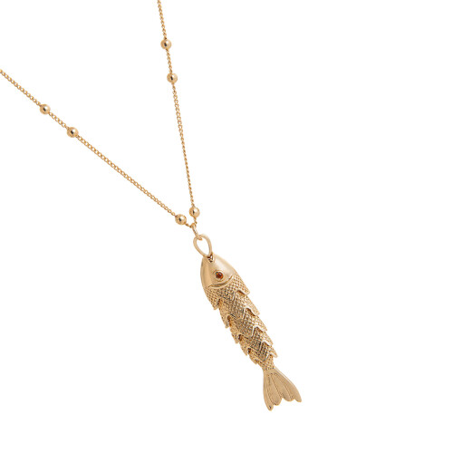 Contemporary Adjustable Fish Pendant Necklace With-Beaded carp