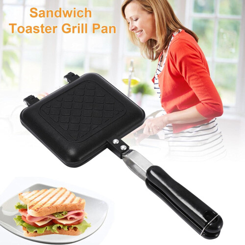 Sandwich Toaster Grill Pan with Handle Nonstick for Camping Breakfast, Black 2