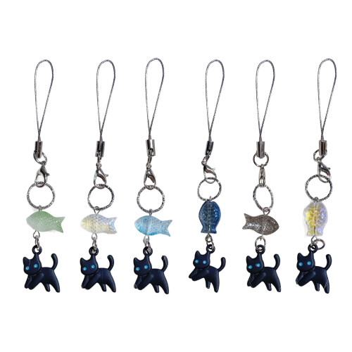 Cat Keychain Acrylic Alloy Phone Charm Accessory Hanging-White 1