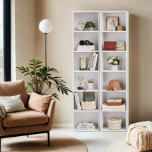Bookshelf with 6 Shelves, Bookcase, for Home Office, Bedroom, Living Room, Study, White