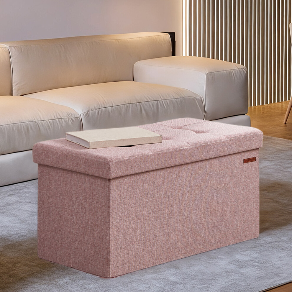 Songmics Storage Ottoman Bench, 38 X 76 X 38 Cm, End Of Bed Bench, Storage Chest, For Living Room, Bedroom, Entryway, Pink