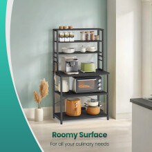 Kitchen Baker's Rack, 6-Tier Kitchen Storage Shelves with Hooks, Microwave Stand, Industrial, Charcoal Gray and Black