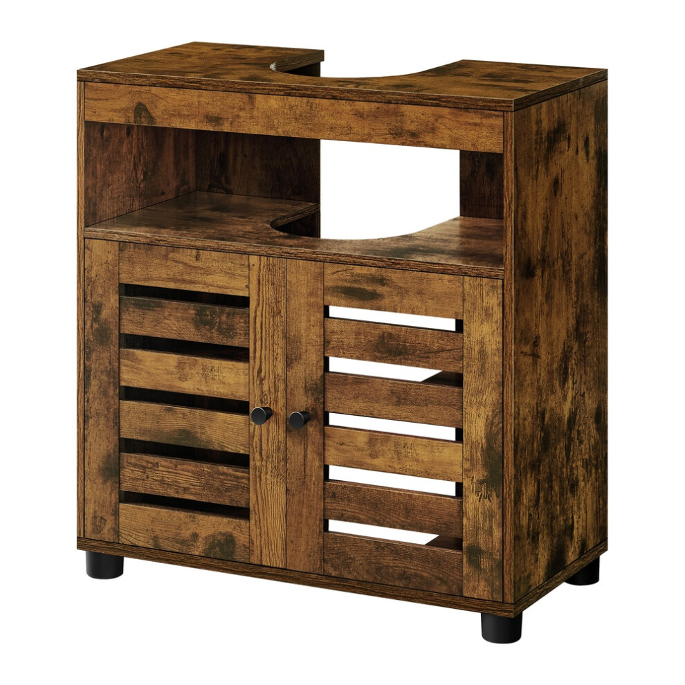 Vasagle Bathroom Cabinet With Adjustable Shelf, Storage Unit With 2 Louvred Doors, For Pedestal Sinks, Brown