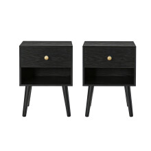 Bedside Tables, Set of 2, Side Table with Storage Drawer and Open Shelf, Solid Wood Legs, End Table for Living Room, for Bedroom, Sofa
