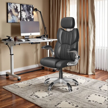 Office Chair, Ergonomic Gaming Chair, Adjustable Headrest, E-sports Chair, Black