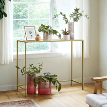 Console Table, Side Table, Tempered Glass Tabletop, Modern Sofa Table, for Living Room, Hallway, Gold Color and Transparent