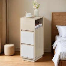 Narrow Side Table, Slim End Table with 2 Drawers, 1 Open Compartment, for Living Room, Bedroom, Natural Beige